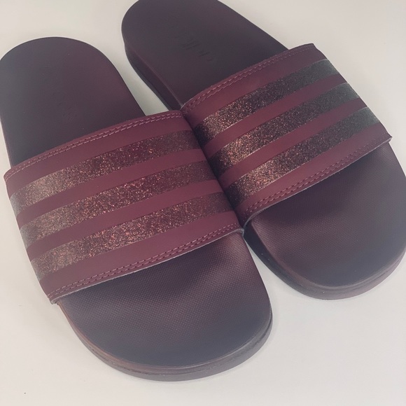 adidas burgundy slides